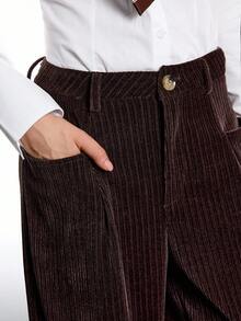 LYSMO 2025 Women's Casual Wide Leg Pants,Shades Of Brown Autumn Office Stylish Minimalist Winter Bold Edgy Chic Thermal Lining Metallic Foil Chic Pants - Coffee Brown - View 8