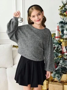 青少年女学生服装，灯笼袖基本款，开学季，开学典礼，日常穿着，学校，旅行，运动，冬季 - 深灰色 - 查看 4