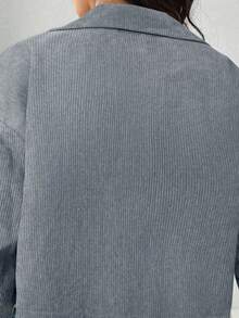 SHEIN LUNE 大码秋装女纯色简约休闲长袖夹克秋季夹克和秋季女装冬装 - 灰色 - 查看 7