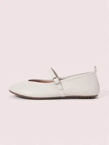 CUCCOO DOLLMOD 2025 秋季新款女士休闲米色蜥蜴纹圆头玛丽珍平底鞋，带扣带，舒适记忆泡沫足弓支撑厚鞋垫 - 米色 - 查看 6