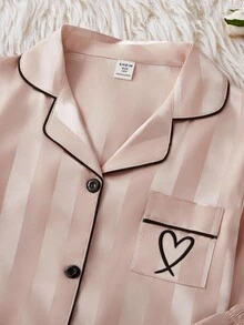 女童香槟色条纹长袖开衫和裤子两件套睡衣套装 - 彩色 - 查看 6