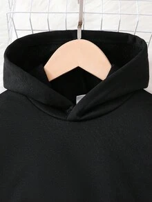 2 件套小男孩黑色圣诞老人图案印花连帽衫和裤子套装，休闲长袖运动衫和长裤套装，适合圣诞节、秋冬季 - 黑色 - 查看 4