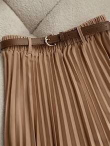 Franclia Áo sơ mi dài tay trơn màu đa năng, dễ mặc khi đi làm, kết hợp với chân váy chữ A, chân váy xếp ly, chân váy dài, kèm thắt lưng, Xuân/Thu, Bộ vest nữ màu kaki, Bộ đồ 2 món cho nữ, Váy nữ, Trang phục thu/xuân, Trang phục thường ngày cho nữ, Đồng phục giáo viên nữ - màu nâu - Xem 3