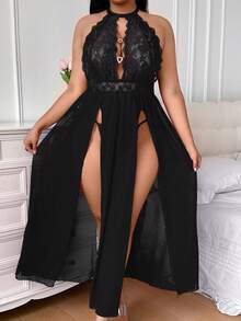 SHEIN Bộ đồ lót gợi cảm không dây phối ren cỡ lớn 2 món - màu đen - Xem 5