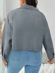 SHEIN LUNE 大码秋装女纯色简约休闲长袖夹克秋季夹克和秋季女装冬装 - 灰色 - 查看 2