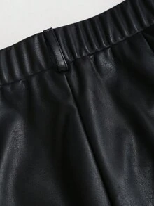 Sweetra 女式休闲高腰宽松阔腿直筒飘逸长裤，百搭 PU 皮革，秋季 - 黑色 - 查看 8