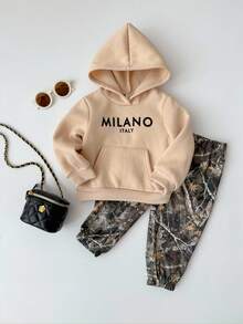 Baby Girls' Casual Knit Hoodie Sweatshirt And Printed Straight Leg Pants Set - Multicolor - View 6