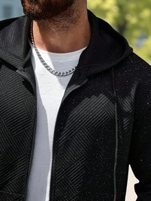 Manfinity Homme Sudadera con capucha y cremallera con bolsillo, de manga larga, para hombre, color negro, para otoño - Negro - Ver 5