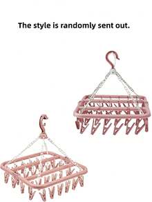 SHEIN 1pc 32 Clip Hanging Hanger, Folding Hanger, Multi-Function Drying Rack, Household Plastic Windproof Clip, Clothing Socks Multi-Clip Hanger - Pink - View 8