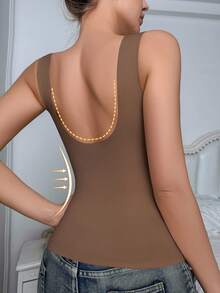 SHEIN 1 件女士无缝塑身衣上衣，腰腹部塑形，简约吊带背心可外穿，塑身 - 咖啡棕 - 查看 2