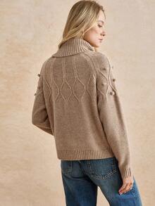 Écloséra 法式复古休闲优雅通勤百搭度假纹理针织菱形图案针织套头衫，女式高领高领长袖驼色/卡其色大地色毛衣，秋冬