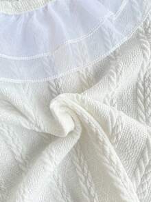 SHEIN 2 件装女婴甜美可爱时尚简约卡其色白色组合长袖圆领上衣，带领和网眼蕾丝花边，适合上学和日常穿着 - 白色 - 查看 5