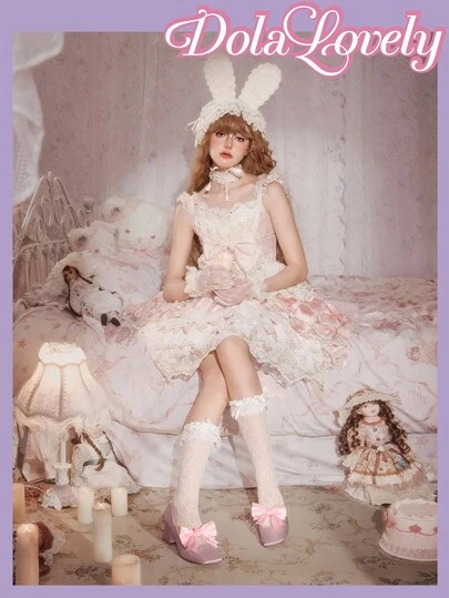 Dola Lovely Women's Pink Satin Bow Decor Lolita Style Cute High Heel Pumps