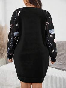 EMERY ROSE Plus Size Elegant Floral Casual Minimalist Sweatshirt, Fall/Winter - Multicolor - View 2