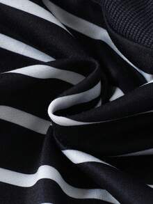 SHEIN 2 件套幼儿男童长袖 Polo 衫和裤子套装，时尚休闲装，面料柔软舒适，条纹和印花设计，适合外出和聚会 - 彩色 - 查看 7