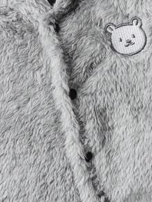 婴儿简约图案连帽可爱长袖睡衣 - 灰色 - 查看 3