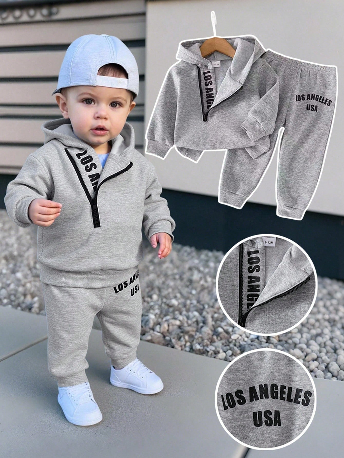 مجموعة بنطلون وبلوزة هودي مطبوع بحرف للأطفال الصبي...