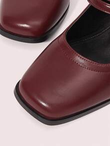 CUCCOO DOLLMOD 女士经典勃艮第酒红色双带粗中跟玛丽珍平底鞋，通勤、约会、派对、度假、婚礼等场合皆宜 - 酒紅色 - 查看 5