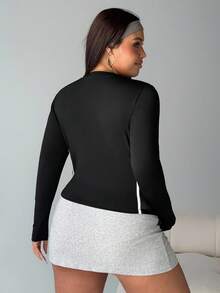 Rhythm Era Plus Size Women Seamless Side Mesh Patchwork Long Sleeve Sportswear - Black - View 2