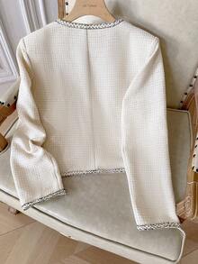 Modelyn 女士休闲通勤罗纹长袖夹克秋冬女装 - 米色 - 查看 5