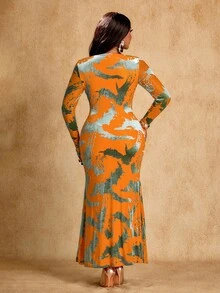 Brilight Vestido elegante de dama con material AB con cuello de empalme para otoño e invierno, con cintas en la parte delantera, y vestido de fiesta de terciopelo con planchado suave. - Amarillo - Ver 2