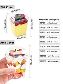 SHEIN 100/50/40/30/20/10PCS Dessert Cups, Transparent Mini Plates, Covered And Uncovered Mousse Cups For Tiramisu Cakes, Suitable For Pudding, Mousse, Snacks, Party Supplies, Food Containers - Transparent - View 10