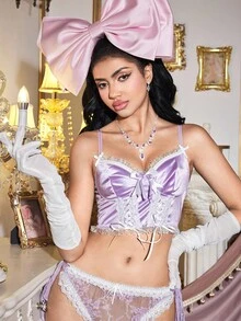 FairyFlirt 迷人公主紫色诱人蝴蝶结甜美风格文胸，适合卧室、万圣节、情人节 - 紫丁香色 - 查看 2