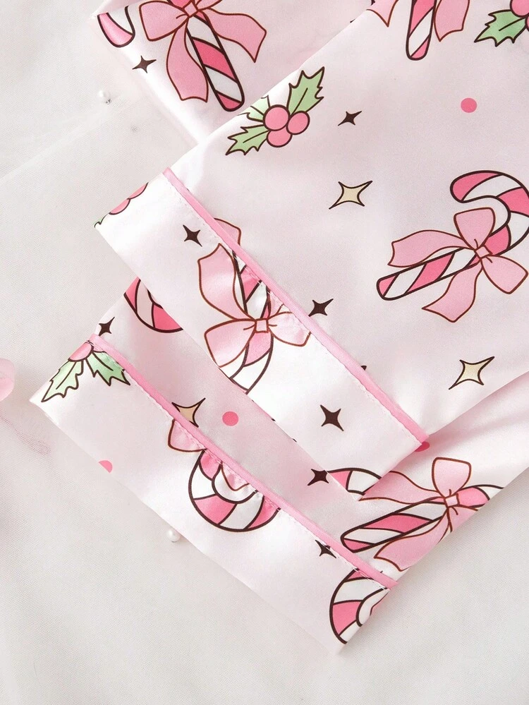 女の子用かわいいリボン柄カーディガン&カジュアルパンツ快適パジャマセット 2点セット - マルチカラー - 見る 8