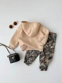 Baby Girls' Casual Knit Hoodie Sweatshirt And Printed Straight Leg Pants Set - Multicolor - View 4