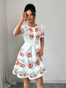 Rafferiza Summer Floral Print Casual Dress For Vacation - White - View 5