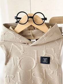 SHEIN Playful Pals 2pcs/Set Toddler Boys' Casual Jacquard Hoodie T-Shirt And Elastic Waist Pants Set, Suitable For Commuting, School, Leisure, Vacation, Sports, Autumn/Winter, 6M-3T, Children's Clothing, Infant Clothing, Infant T-Shirt, Infant Pants Fall Baby Set Autumn Winter Season Baby Boy Beige Outfit Baby Casual Sets Baby Boy Hoodie Set - Khaki - View 3