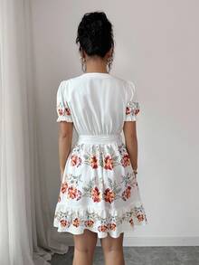 Rafferiza Summer Floral Print Casual Dress For Vacation - White - View 2