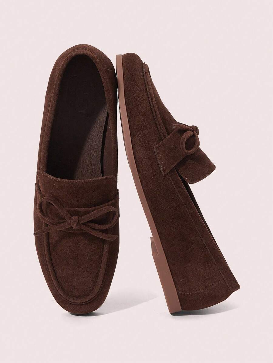 CUCCOO DOLLMOD Round Toe Bow Decor Comfortable Flat Shoes For Women - Coffee Brown - View 1