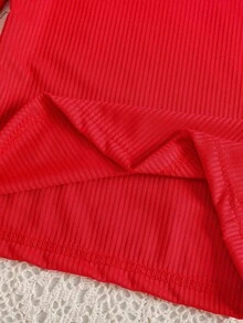 2 件年轻女孩长袖罗纹针织上衣 + 格子裙裤套装，复古韩式休闲优雅圆领 T 恤搭配 A 字裙裤，适合春秋季 - 紅色 - 查看 5