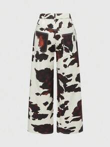 ROMWE Grunge Punk Pantalones capri de mezclilla desgastados de talla grande, jeans de pierna ancha con estampado de leopardo - Multicolor - Ver 2