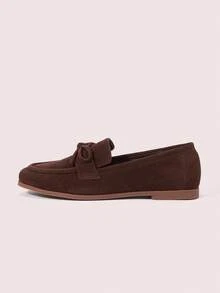 CUCCOO DOLLMOD Round Toe Bow Decor Comfortable Flat Shoes For Women - Coffee Brown - View 2