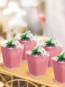 SHEIN 100/50/40/30/20/10PCS Dessert Cups, Transparent Mini Plates, Covered And Uncovered Mousse Cups For Tiramisu Cakes, Suitable For Pudding, Mousse, Snacks, Party Supplies, Food Containers - Transparent - View 9