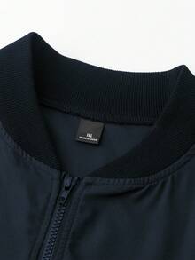 Manfinity Homme 加大码男士休闲轻薄纯色夹克，夏季男士拉链夹克，秋季 - 藏蓝色 - 查看 3