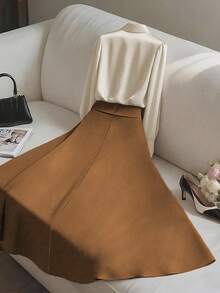 Franclia 2 件套优雅闪亮面料上衣和褶皱中长裙套装，适合分层穿着或单独穿着，秋冬 - 彩色 - 查看 2