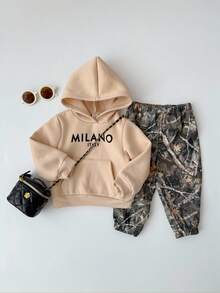 Baby Girls' Casual Knit Hoodie Sweatshirt And Printed Straight Leg Pants Set - Multicolor - View 3