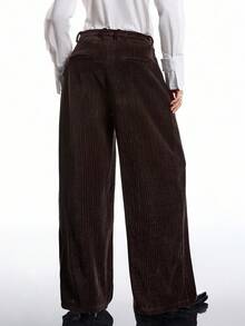 LYSMO 2025 Women's Casual Wide Leg Pants,Shades Of Brown Autumn Office Stylish Minimalist Winter Bold Edgy Chic Thermal Lining Metallic Foil Chic Pants - Coffee Brown - View 2