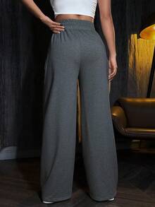 SHEIN Unity Drawstring Waist Wide Leg Sweatpants Graduation,Back To School Outfits,Graduation,Teacher Outfits For Women,Back To School Fall Cloth For Women - Dark Grey - View 2