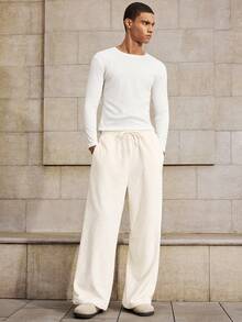 SWAVVY Men Casual Solid Color Slant Pocket Drawstring Waist Long Pants, Fall - Apricot - View 4