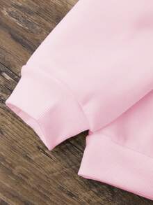 少女“寻找内心平静”蝴蝶印花圆领运动衫，可爱又休闲 - 粉色 - 查看 3