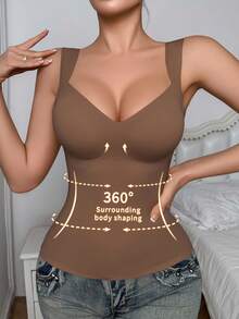 SHEIN 1 件女士无缝塑身衣上衣，腰腹部塑形，简约吊带背心可外穿，塑身 - 咖啡棕 - 查看 6