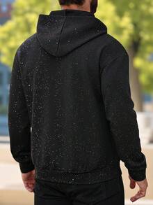 Manfinity Homme Sudadera con capucha y cremallera con bolsillo, de manga larga, para hombre, color negro, para otoño - Negro - Ver 2