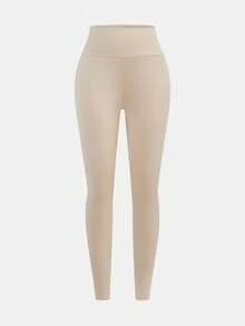 SHEIN Girlism 3件套青少年女童休闲修身中腰纯色弹力紧身裤 - 杏色 - 查看 3