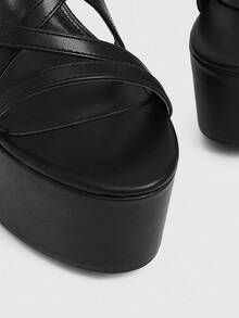 CUCCOO LuxiPop Women's Black High Heel Platform Roman Strap Tie-Up Sandals, Casual, Holiday, Party, Retro, Elegant - Black - View 6