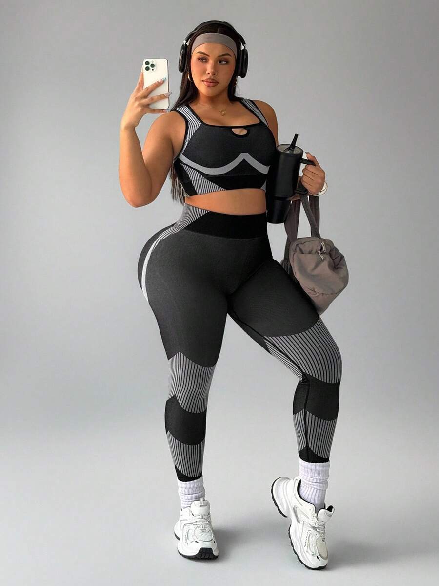 Rhythm Era Plus Size Women Seamless Sports Bra And Leggings Set Plus Size Sports Sets Curve Workout Set Curve Activewear Set Plus Size Activewear Set - Multicolor - View 1
