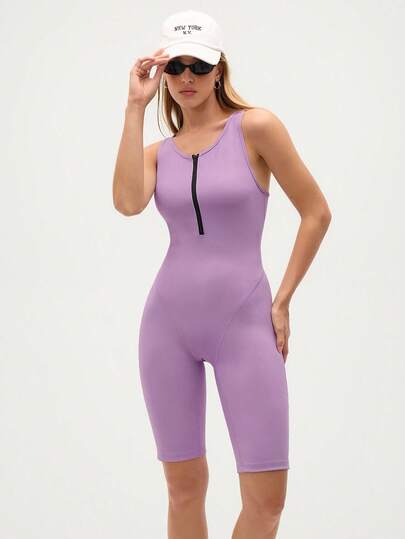 Eassivo Eassivo Women's Casual Sports Zipper Half-Zip Jumpsuit